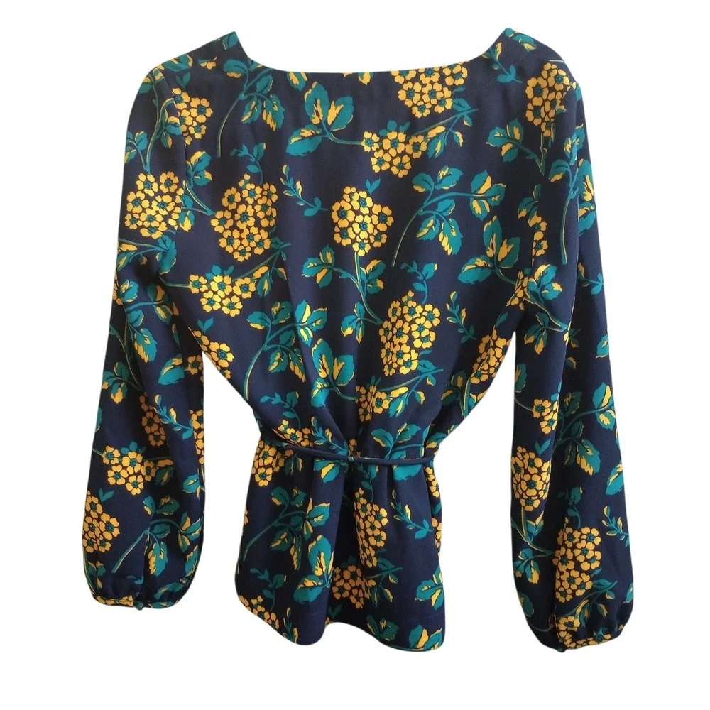 J. Crew Faux Wrap Blouse Floral Long Sleeve Career Office Wear Size Small - Picture 2 of 5